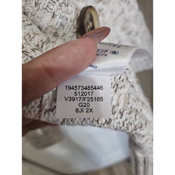 Lands' End Drifter Size 2X Oatmeal Heathered Cable Knit Cardigan Sweater - Picture 8 of 12